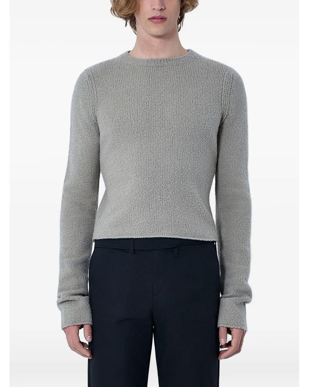 Rier Gray Boucle-Knit Wool Sweater for men