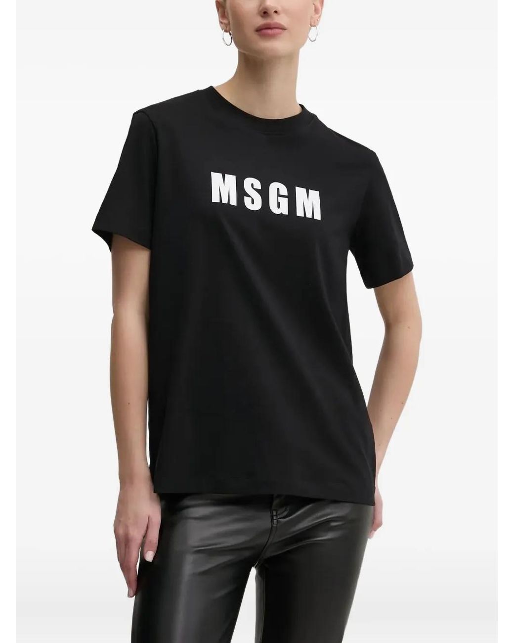 MSGM Black Logo-Print T-Shirt