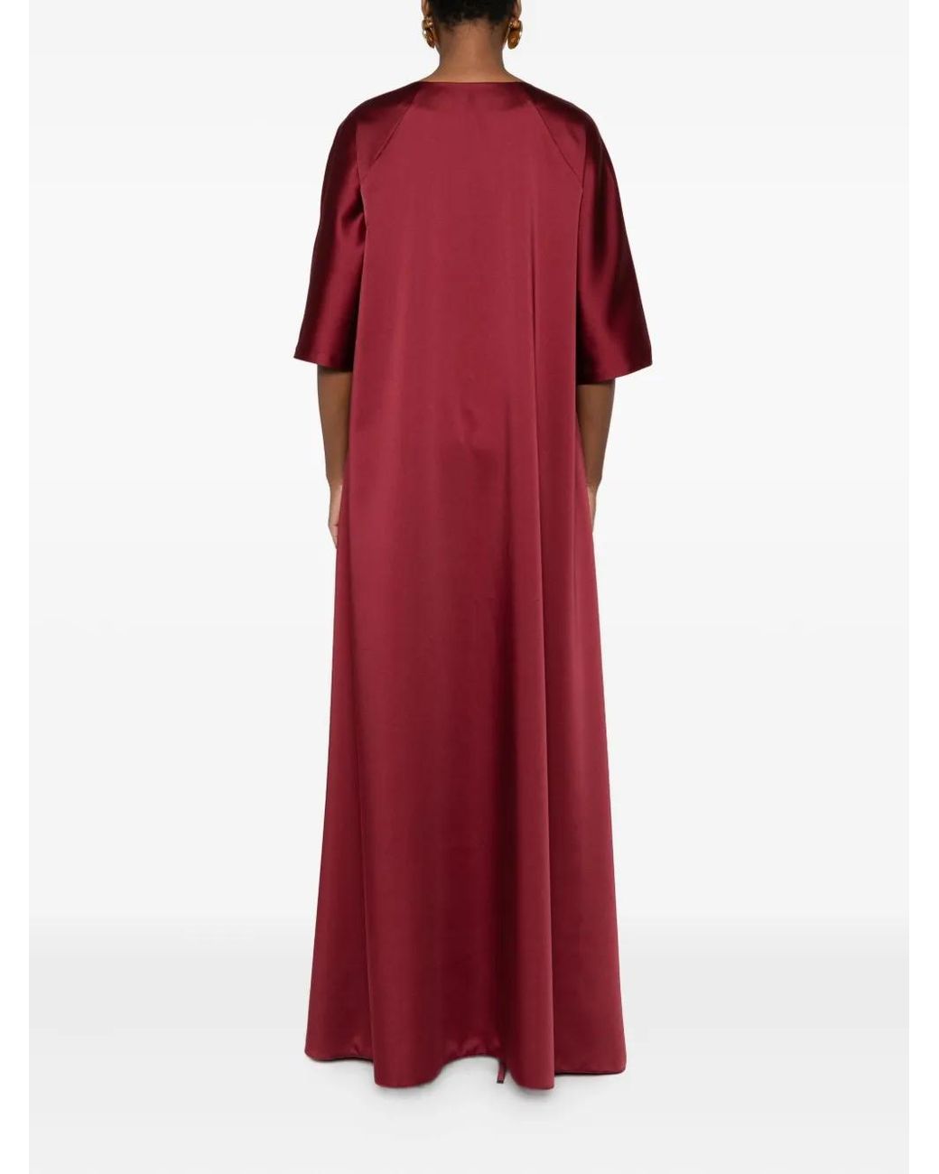 Atu Body Couture Red Satin V-Neck Maxi Dress