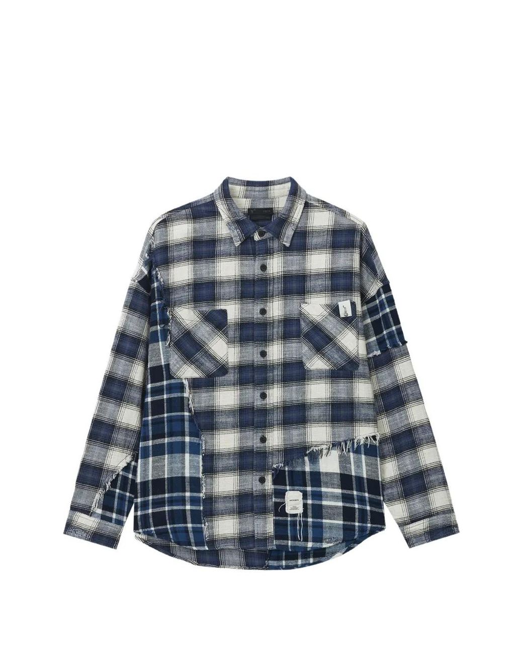 FIVE CM Blue Patchwork Frayed Shirt for men