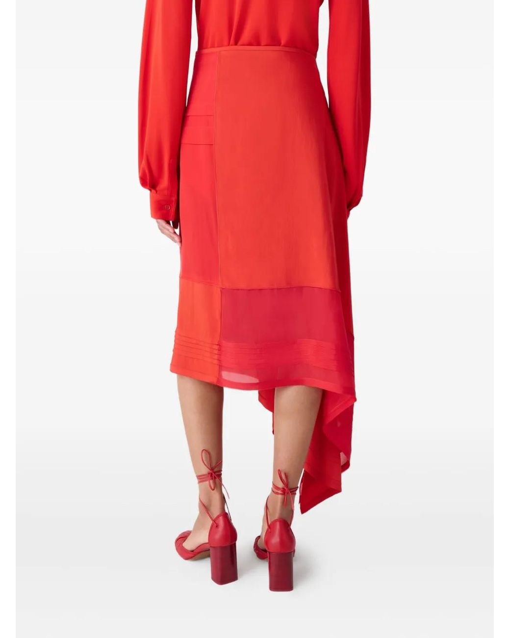 Lemaire Red Pleated Asymmetric Skirt