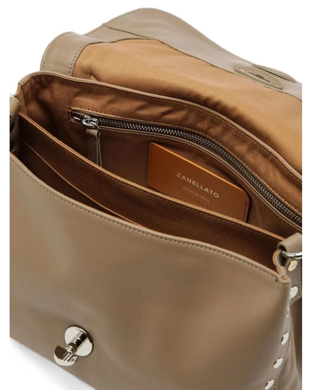 Zanellato Brown Small Postina Stud-Embellished Tote Bag