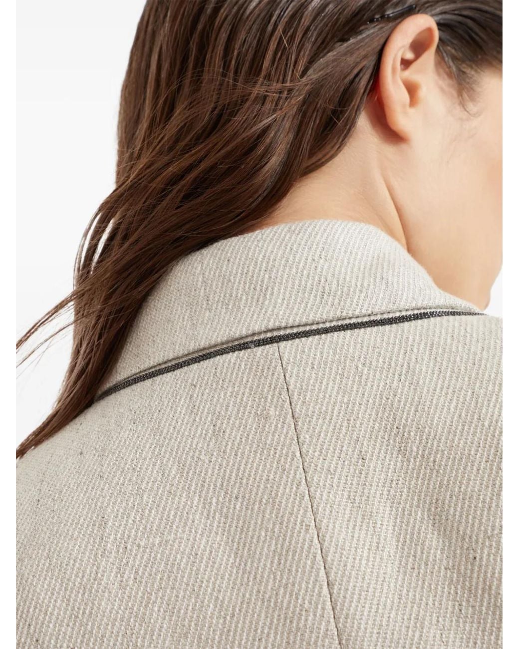 Brunello Cucinelli Natural Monili Bead-Embellished Blazer