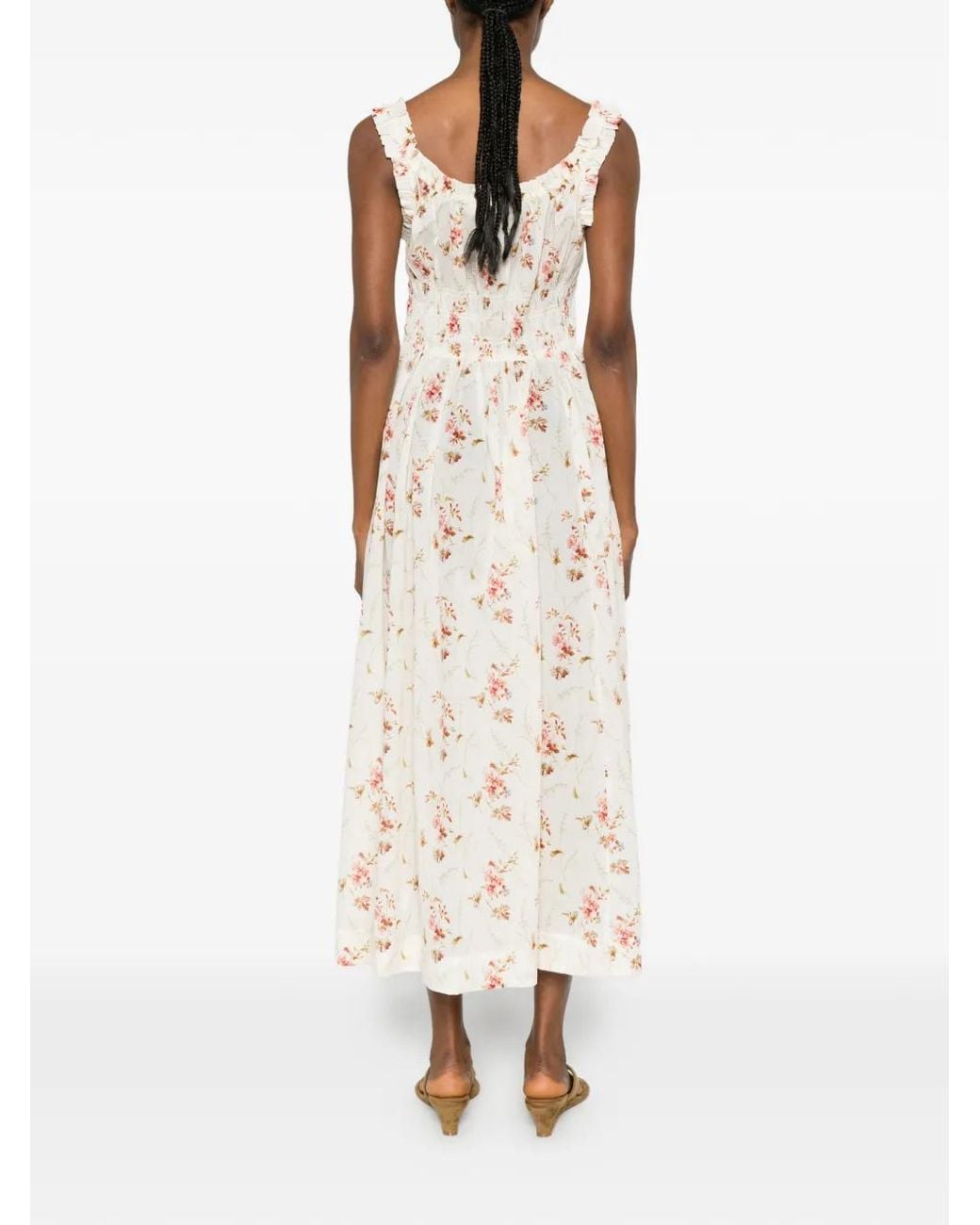 Doen White Emmaretta Floral-Print Midi Dress