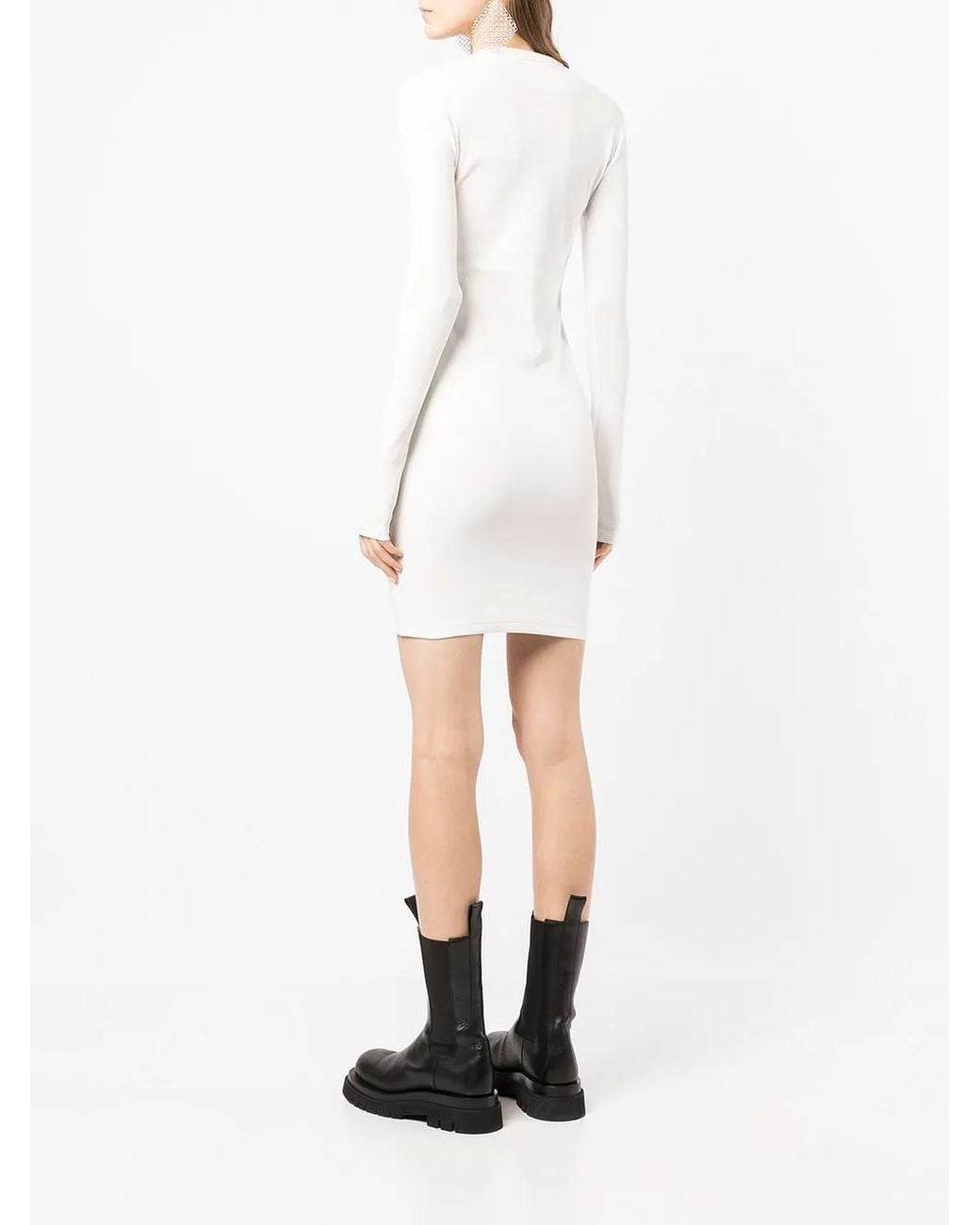 Off-White c/o Virgil Abloh White Logo-Print Long-Sleeved Mini Dress