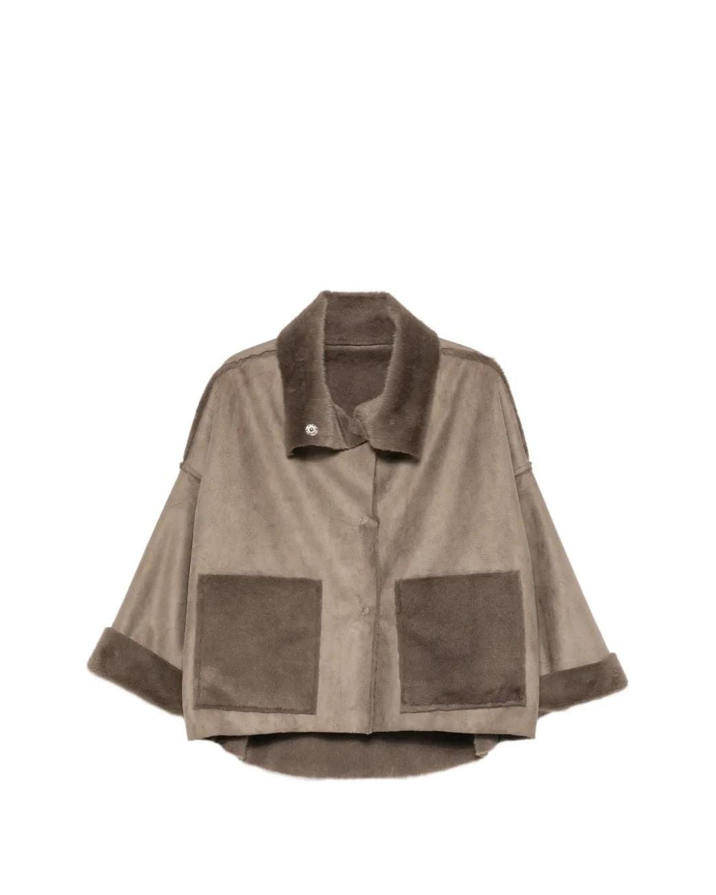 Collection Privée Brown Shearling-Trim Panelled Coat
