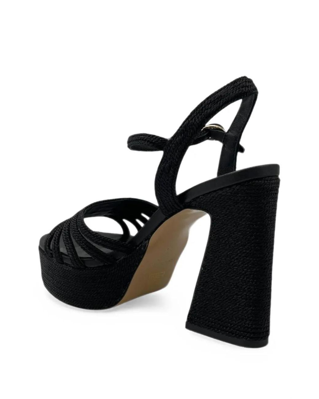 Emanuélle Vee Black Giunone Raffia Platform Sandals