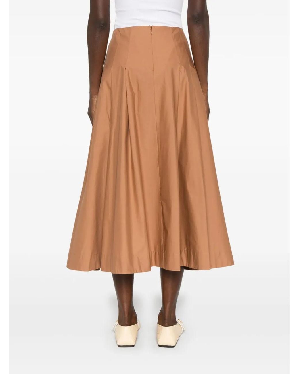 Nude Brown Pleat-Detail Midi Skirt
