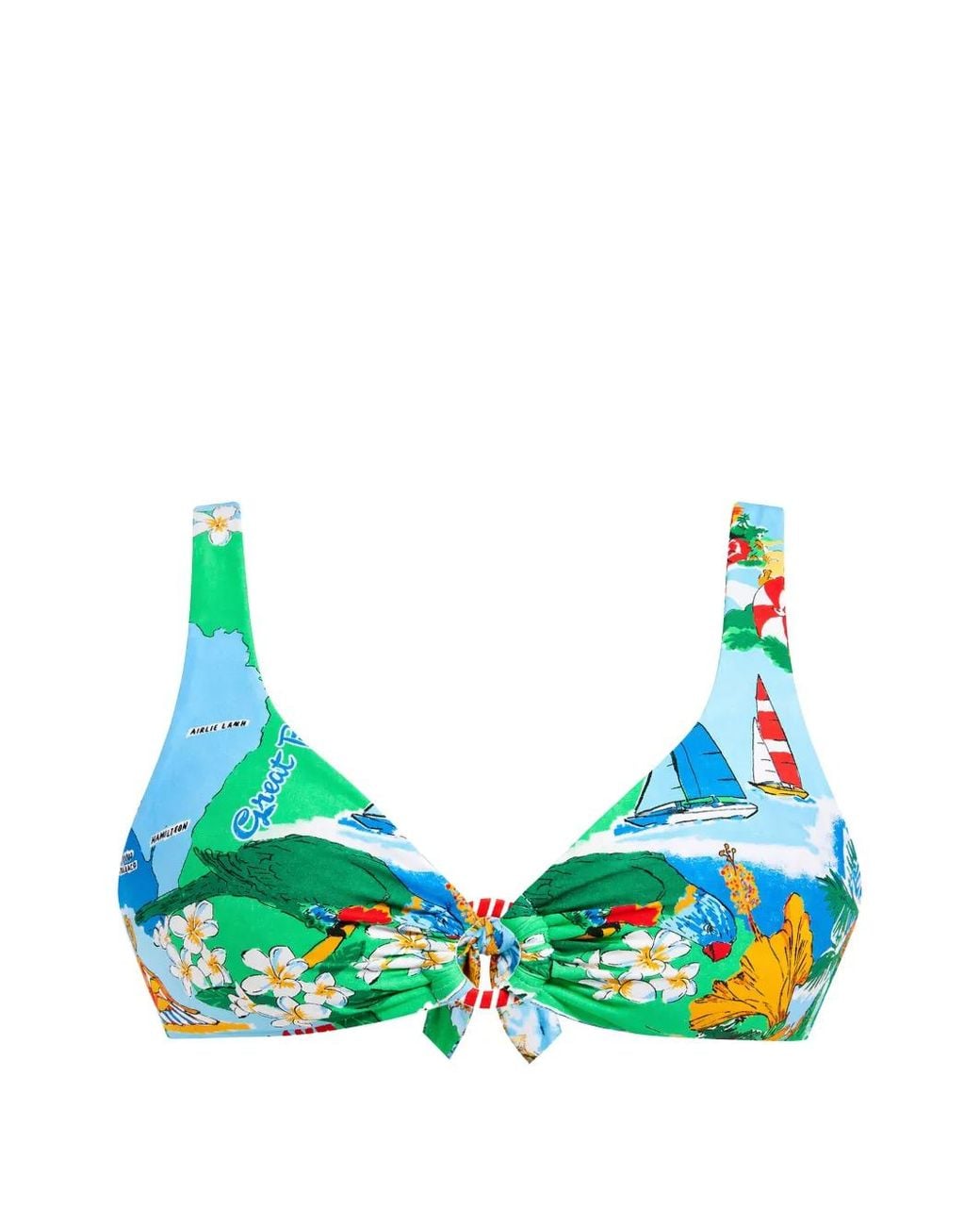 Seafolly Green Graphic-Print Ring-Detail Bikini Top
