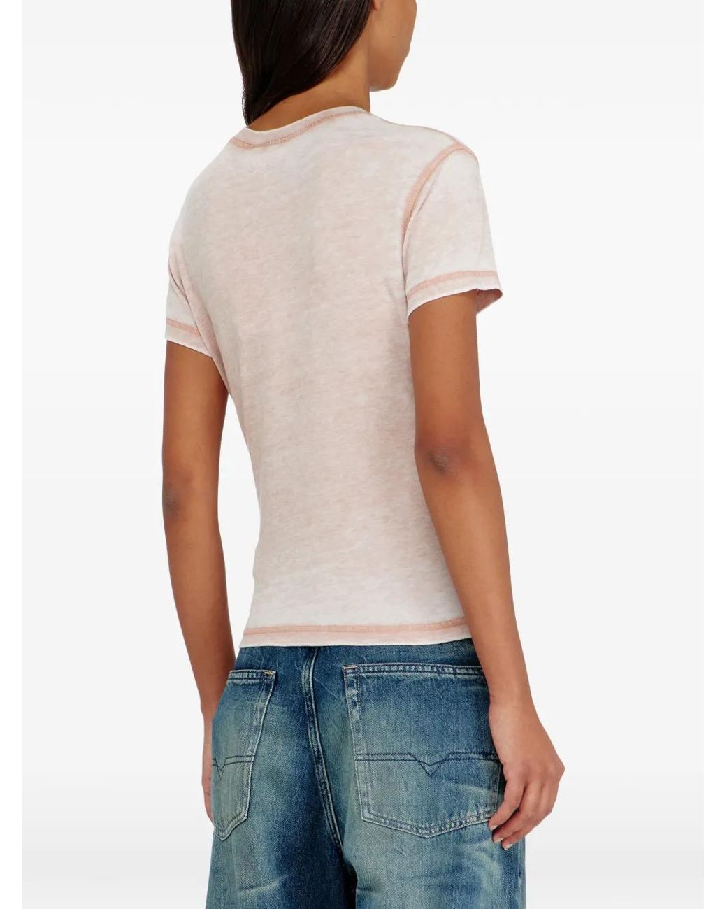 DIESEL Pink Logo Cotton Blend T-Shirt