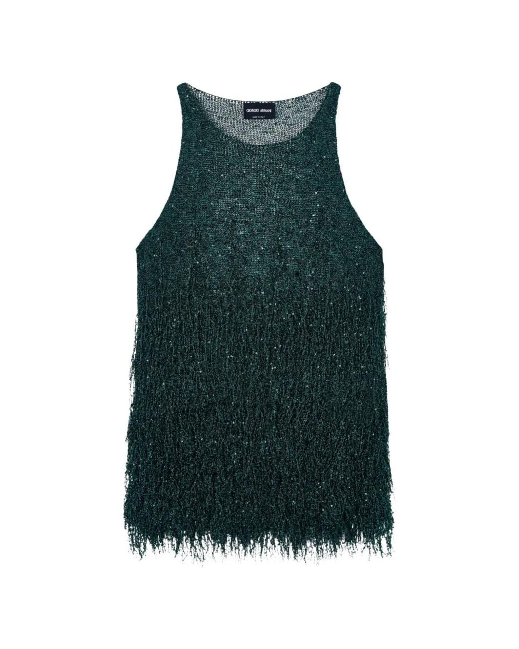 Giorgio Armani Green Lurex Jersey Top With Fringes