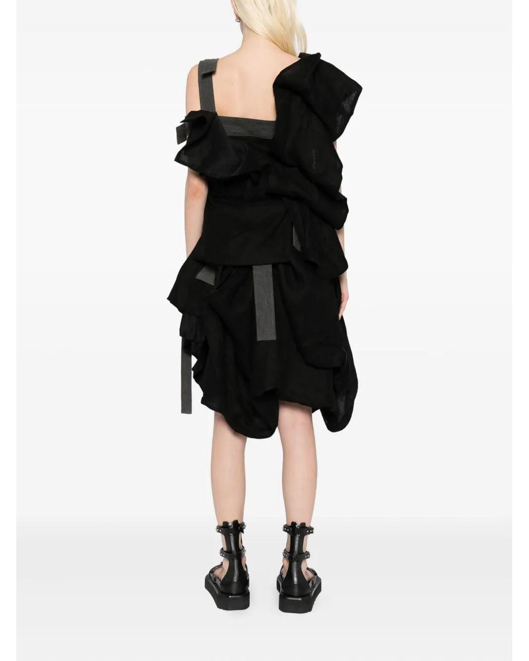 Yohji Yamamoto Black Linen Draped Dress