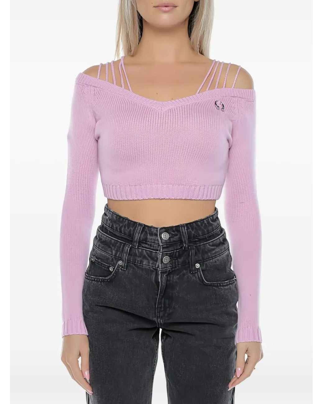 Chiara Ferragni Purple Off-Shoulder Knitted Top