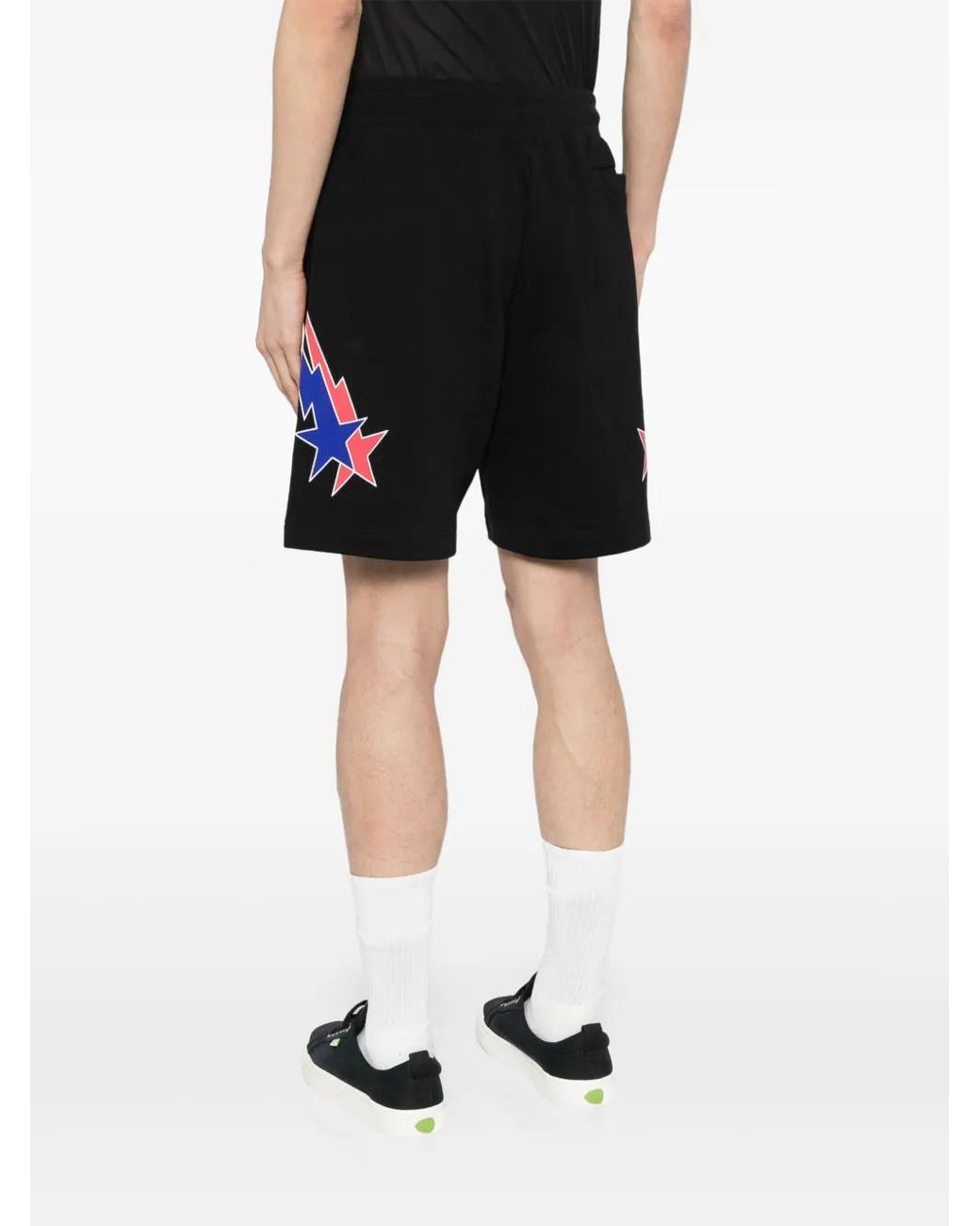 Phobia Black Starry Lightning Print Cotton Shorts for men