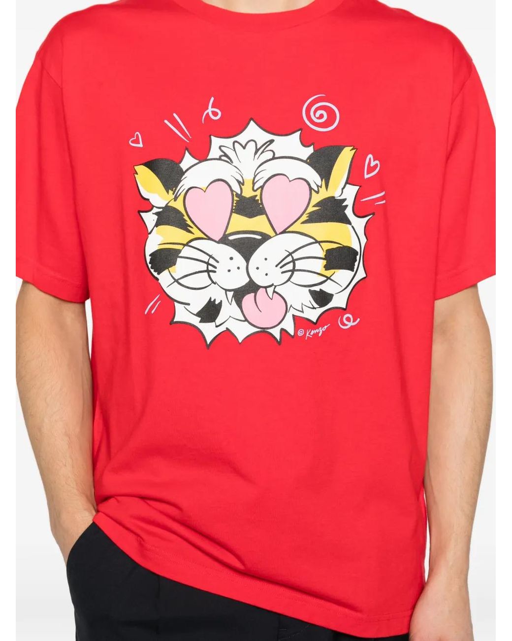 KENZO Red Oversized 'Wild Tiger' Graphic T-Shirt for men