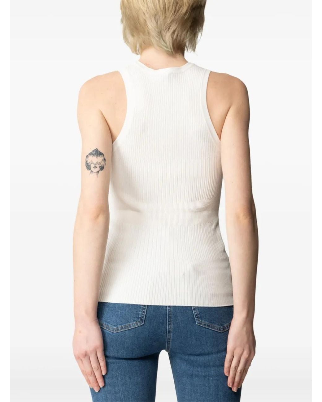 Elisabetta Franchi White Ribbed V-Neck Top