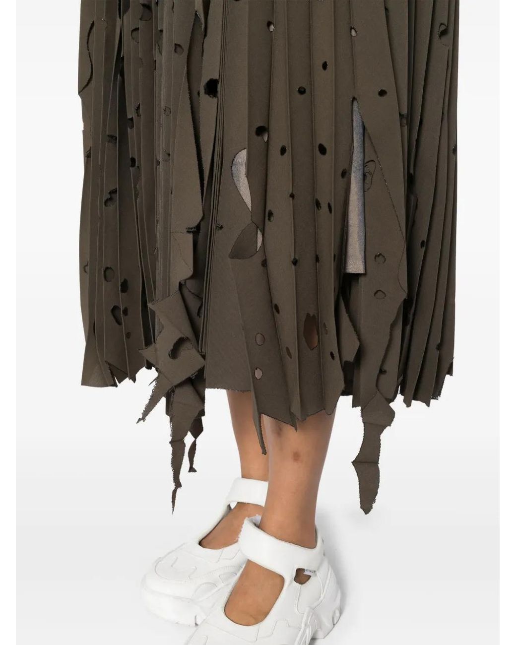Maison Mihara Yasuhiro Green Cut-Out Pleated Skirt