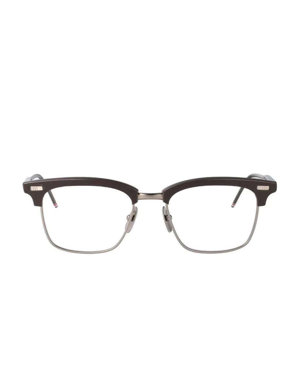 Thom Browne Brown Acetate And Titanium Rectangular Eyeglasses