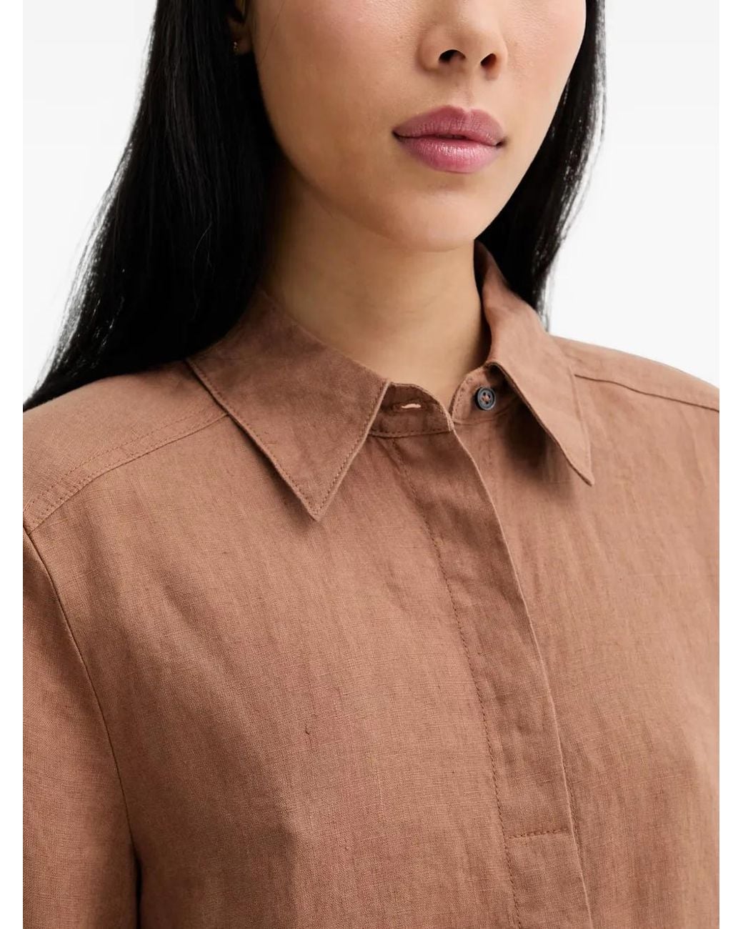 Marc O' Polo Brown Linen Shirt Mini Dress
