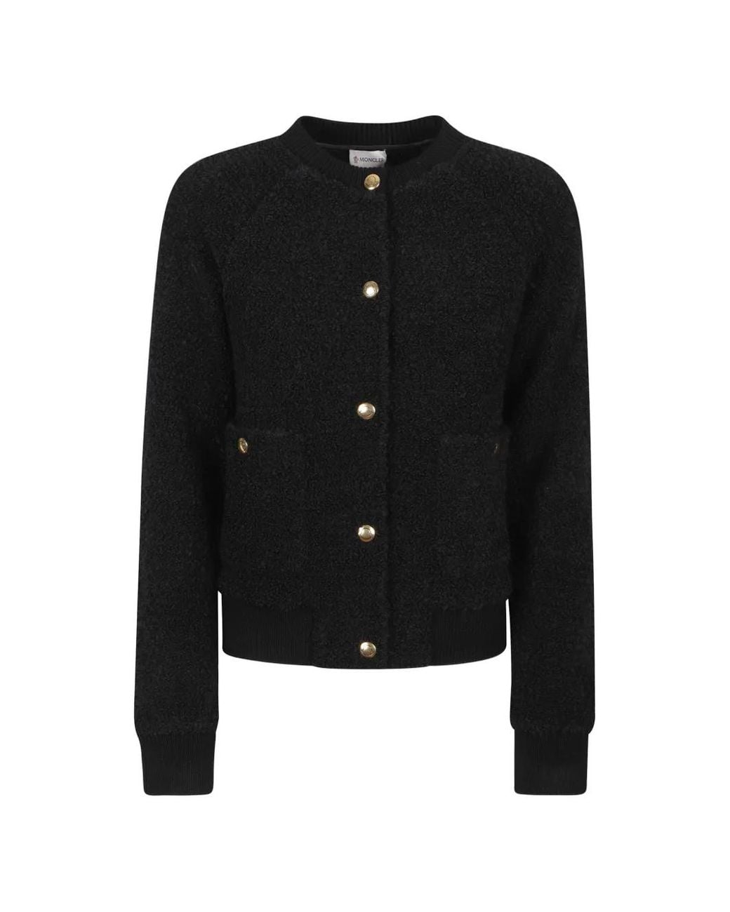 Moncler Black Bouclé-Knit Button-Up Cardigan