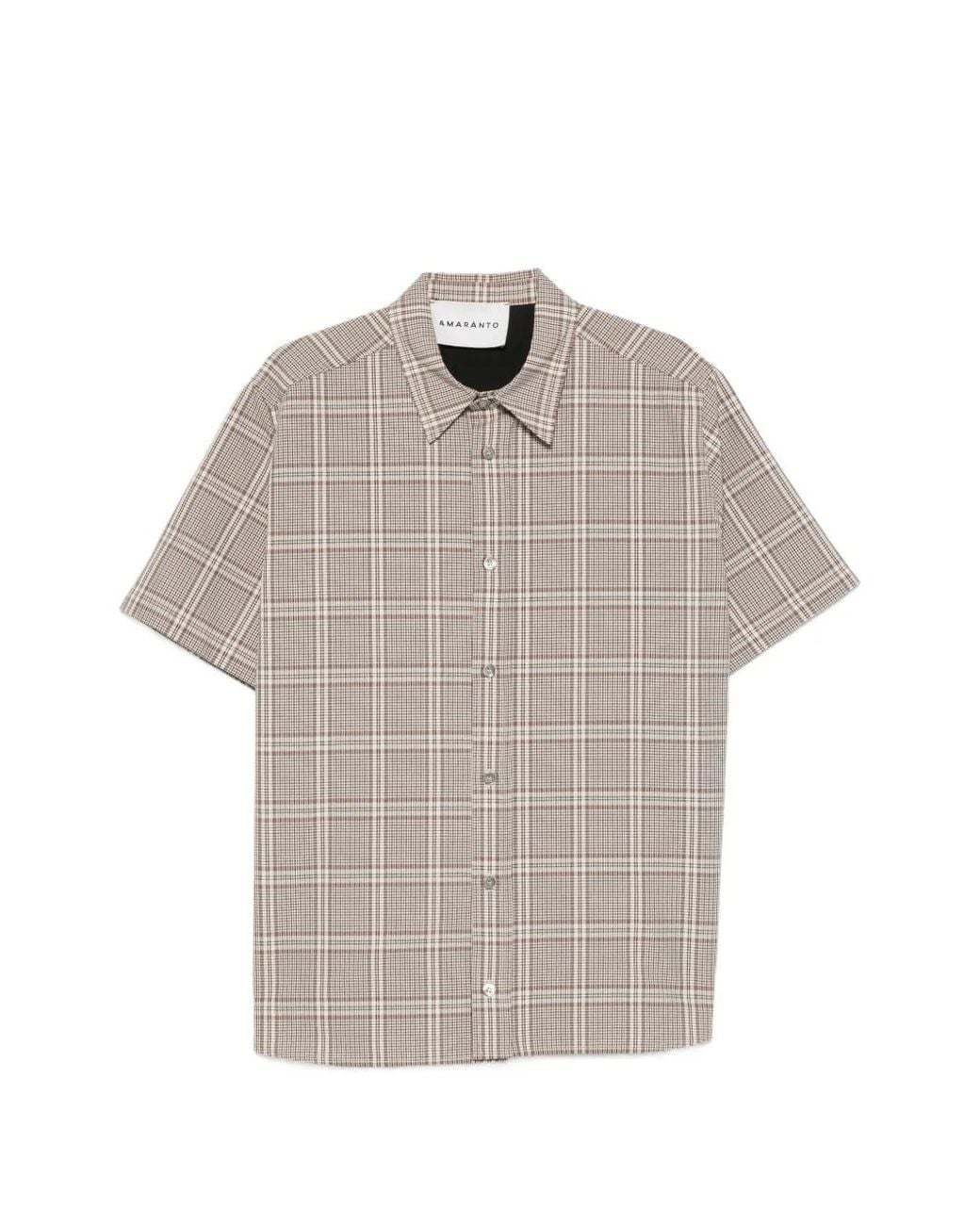 Amaranto Gray Checked Short-Sleeve Shirt for men