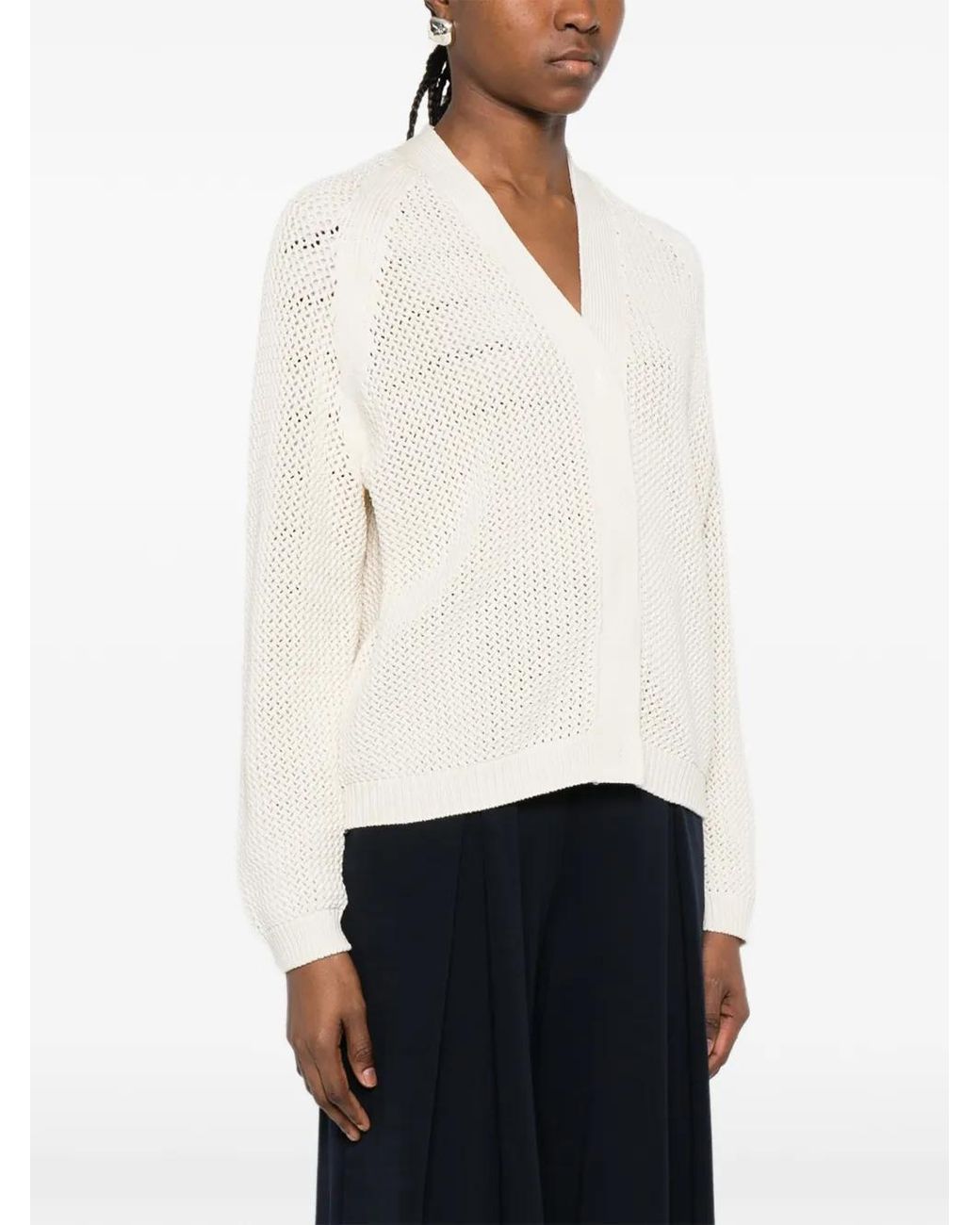 Max Mara White V-Neck Long Sleeve Sweater