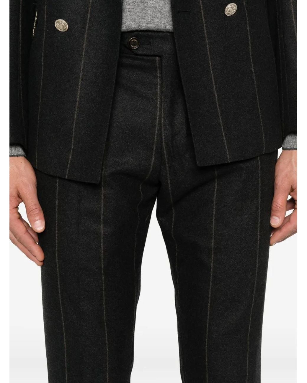 Eleventy Black Pinstripe Double-Breasted Suit for men