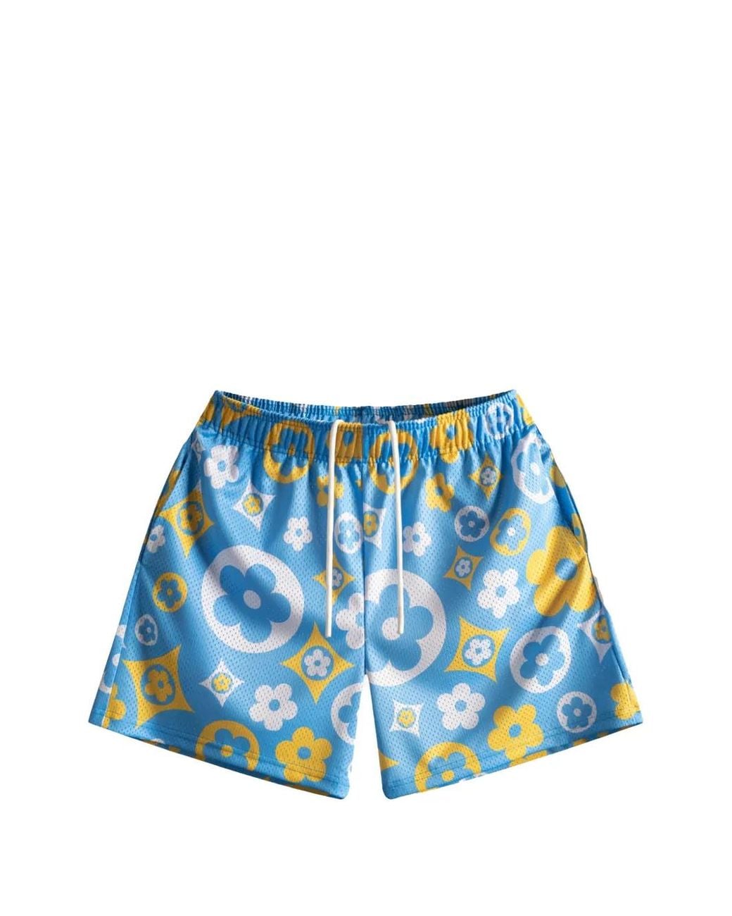 Bravest Studios Blue Uni Flower-Print Mesh Track Shorts for men