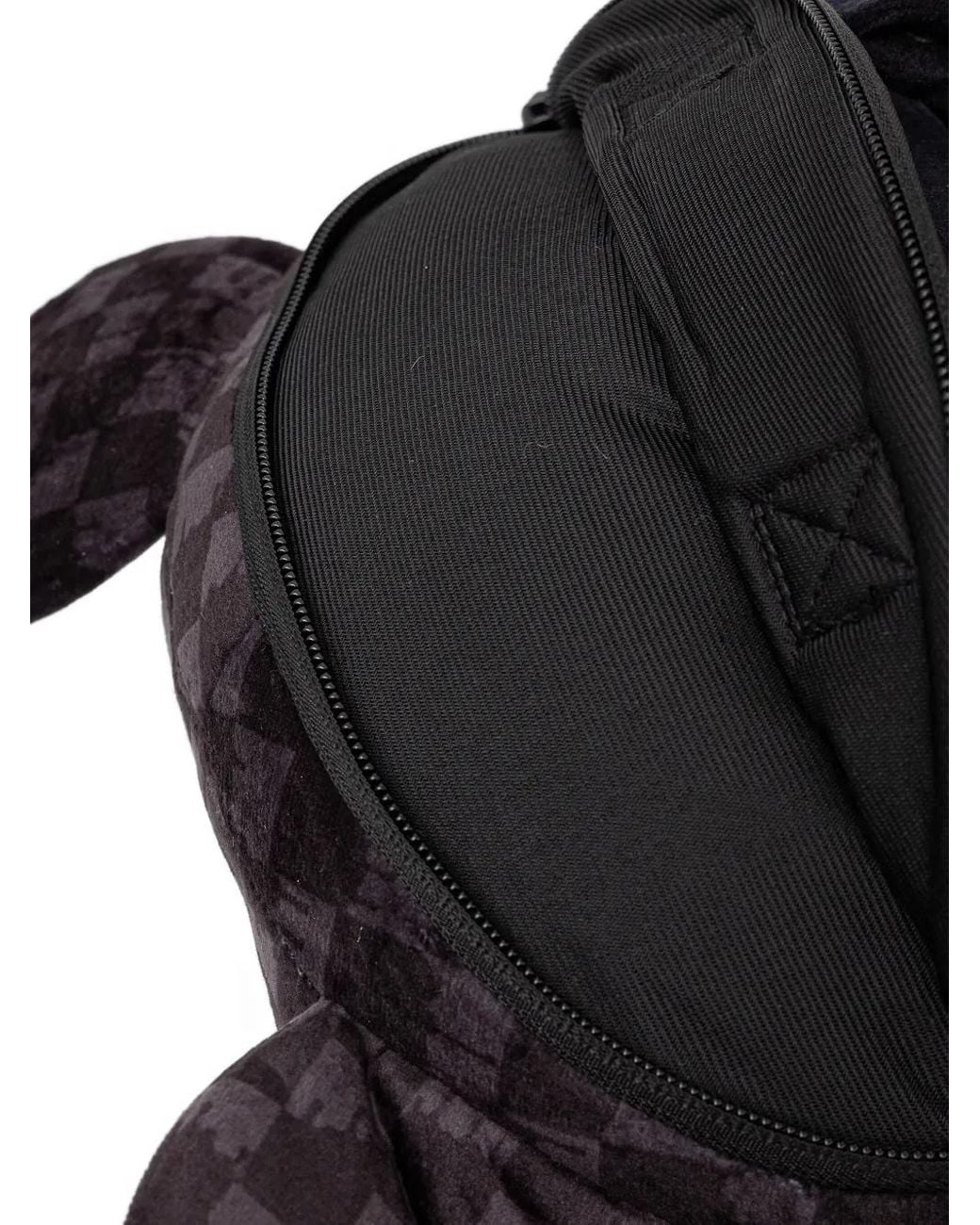 Sprayground White Checked-Pattern Bear-Shape Backpack