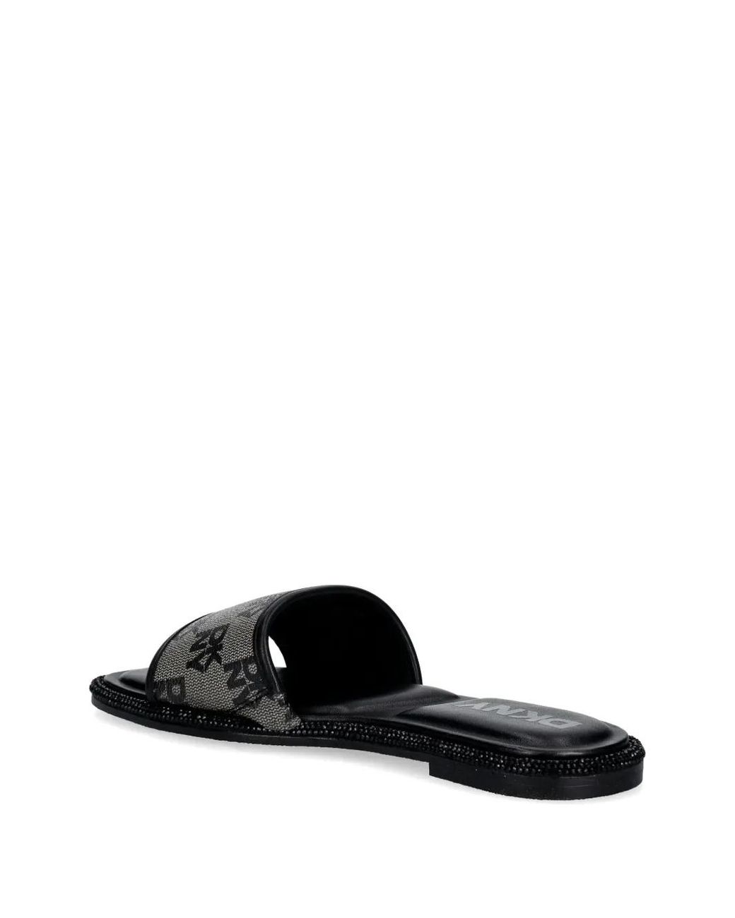 DKNY Black Logo Pattern Embellished Slides