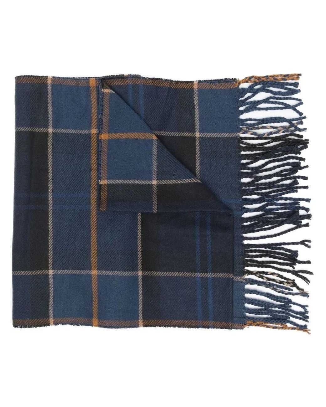 Barbour Blue Check-Print Frayed Scarf for men