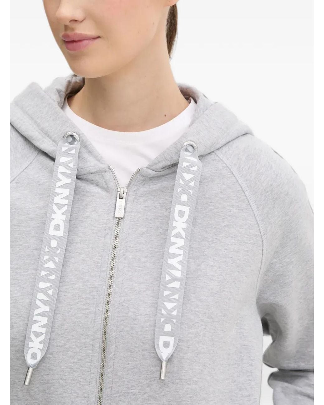 DKNY Gray Hooded Zip-Up Top
