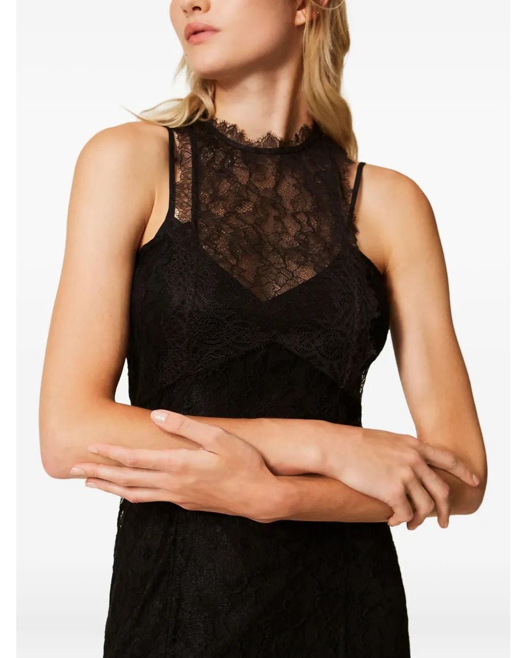 Twinset Black Halter Lace-Appliqué Maxi Dress
