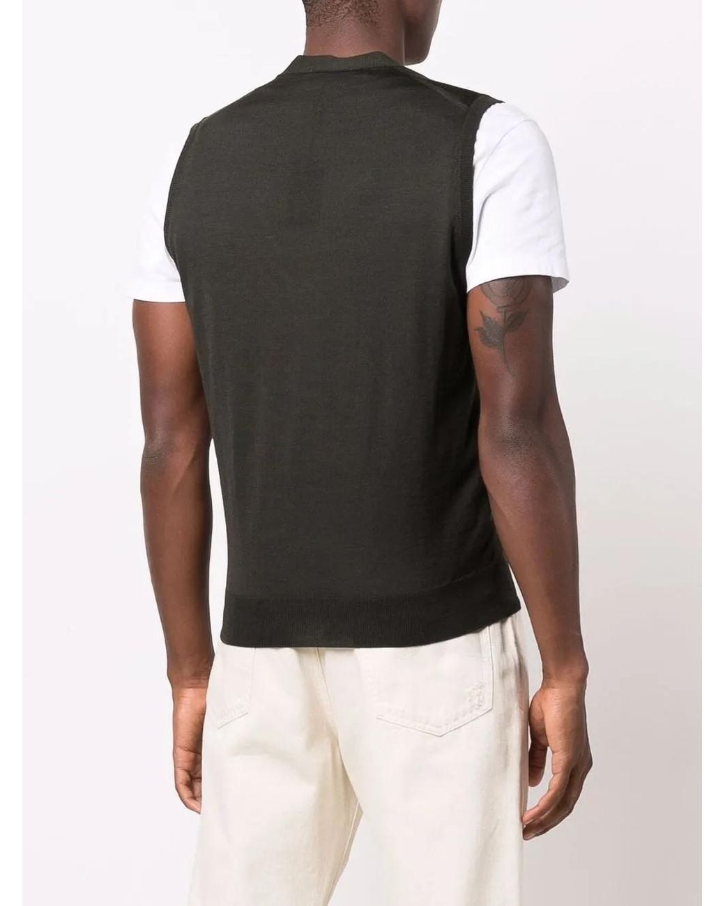 Dell'Oglio Black V-Neck Merino Wool Vest for men