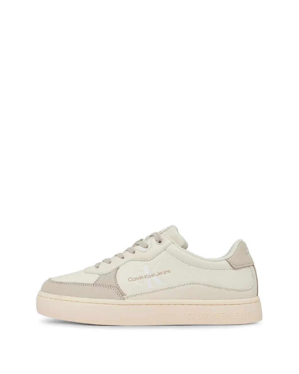 Calvin Klein White Classic Cupsole Panelled Logo-Print Lace-Up Sneakers for men