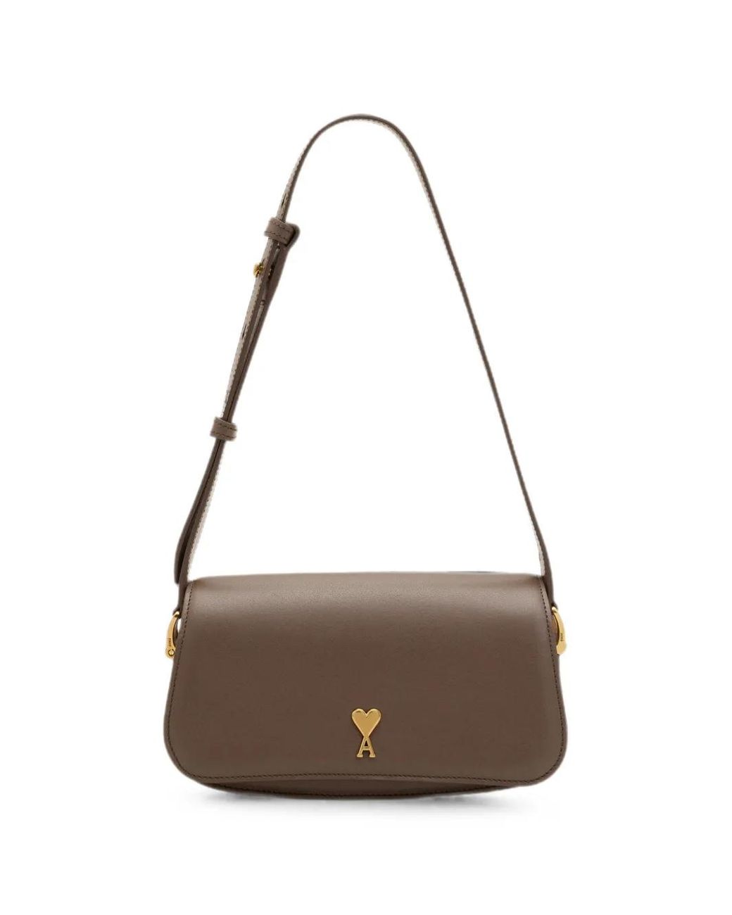 AMI Brown Cowhide Leather Paris Paris Shoulder Bag
