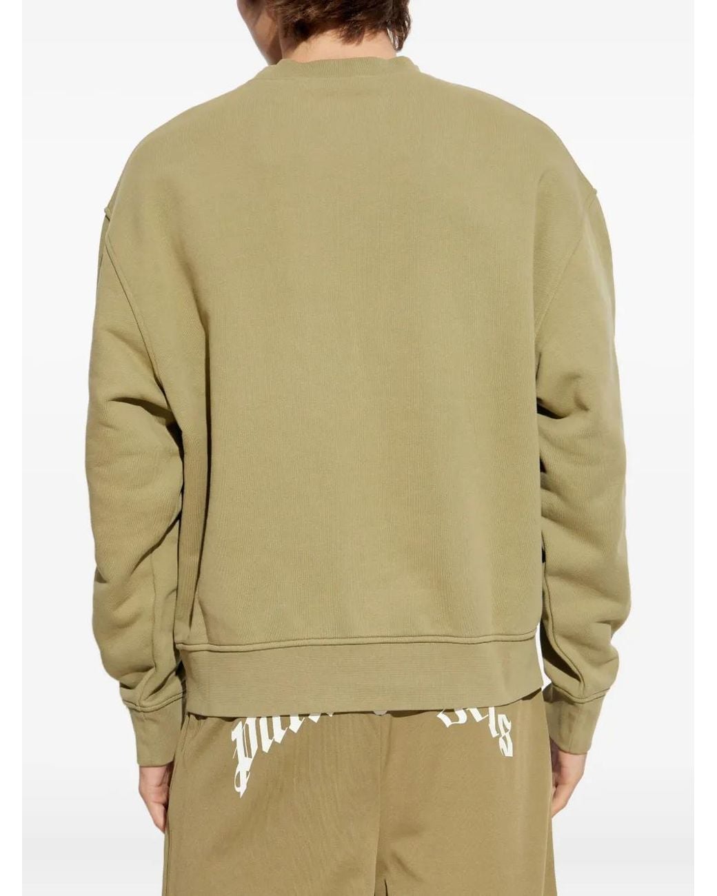 Palm Angels Green Teddy-Appliqué Crew-Neck Sweatshirt for men