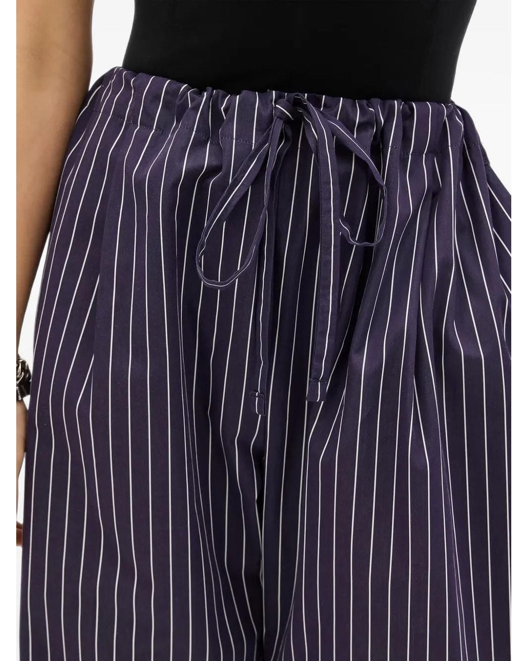 Another Tomorrow Blue Striped Cotton Trousers
