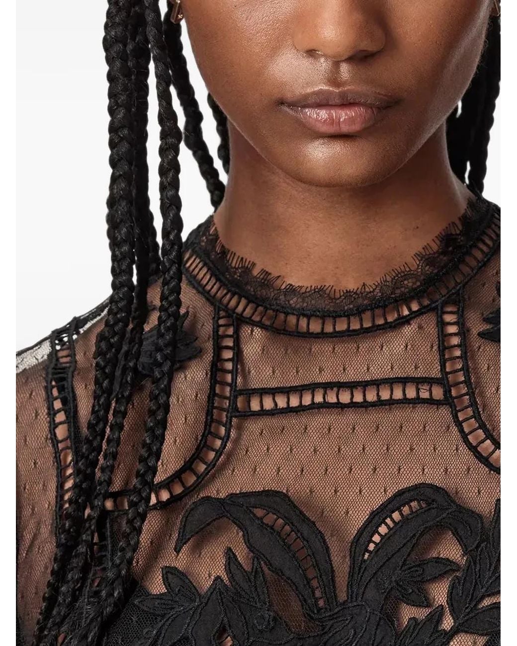 AllSaints Black Cesca Floral-Embroidered Blouse