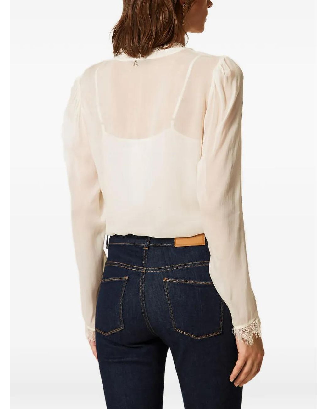 Twinset White Georgette Blouse With Lace