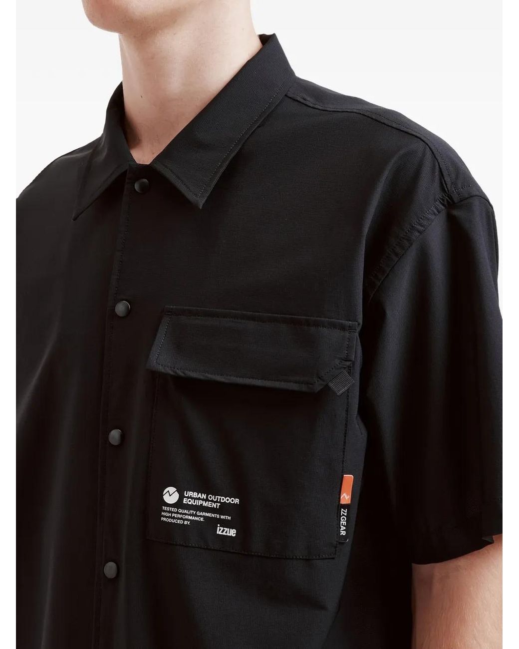 Izzue Black Flap-Pocket Short-Sleeve Polo Shirt for men
