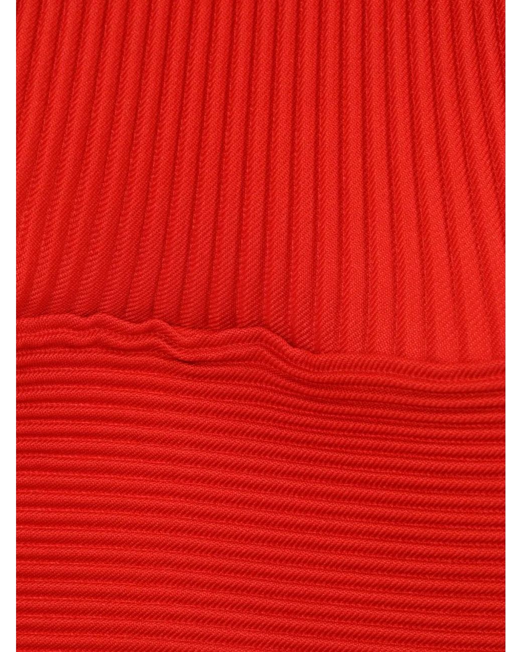Melitta Baumeister Red Plissé-Effect Ruffled Midi Skirt