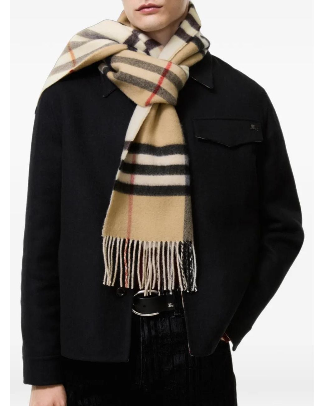 Burberry White Reversible Check Cashmere Scarf