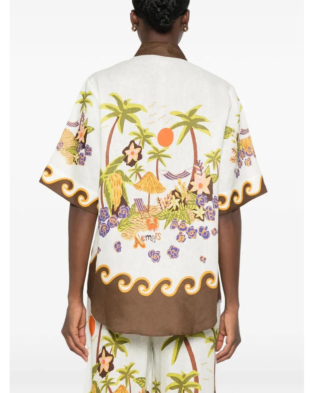 ALÉMAIS Metallic Chemise Island Cove À Imprimé Graphique Et Manches Courtes