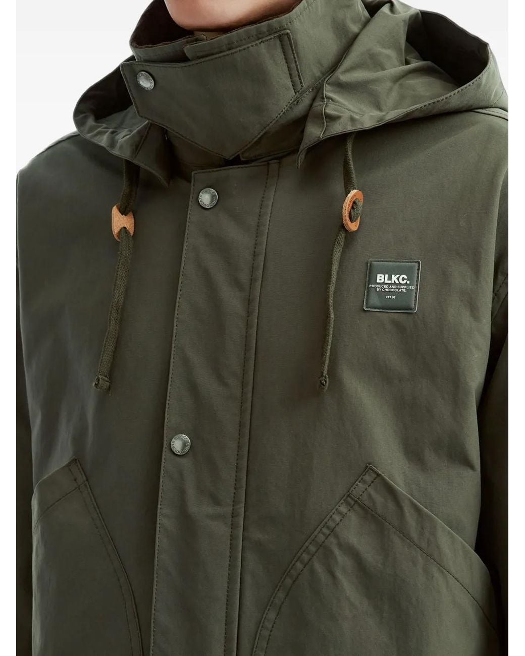 Chocoolate Green Logo-Patch Hooded Jacket for men