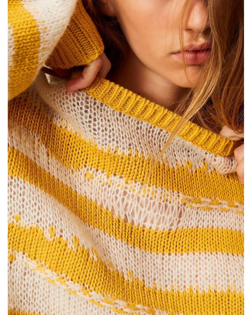 Twinset Yellow Striped Balloon-Sleeve Sweater