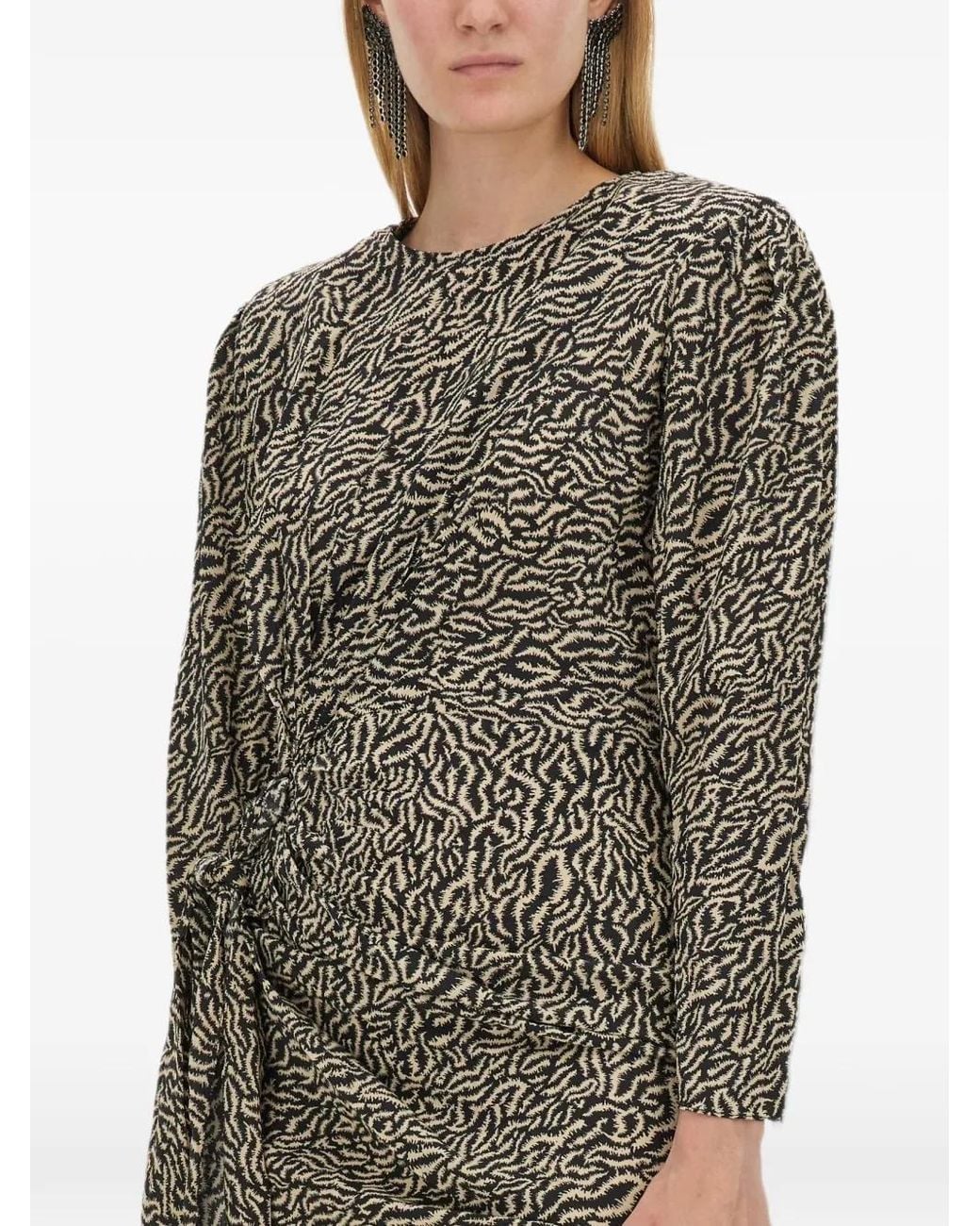 Isabel Marant Green Dulce Animal-Print Draped Mini Dress