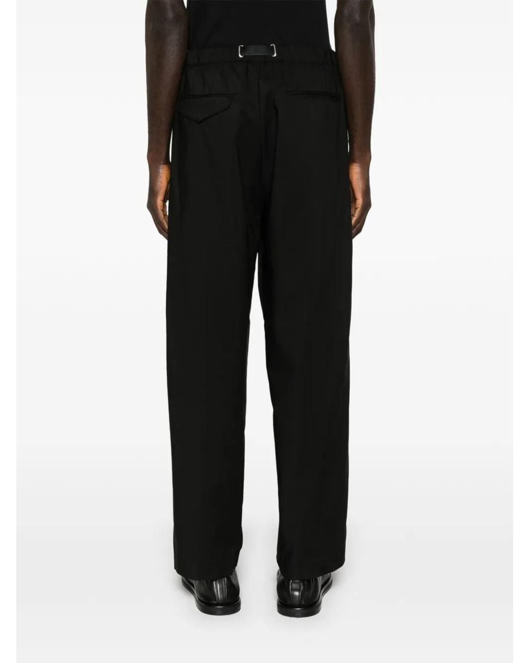 White Sand Black Adjustable-Belt Trousers for men