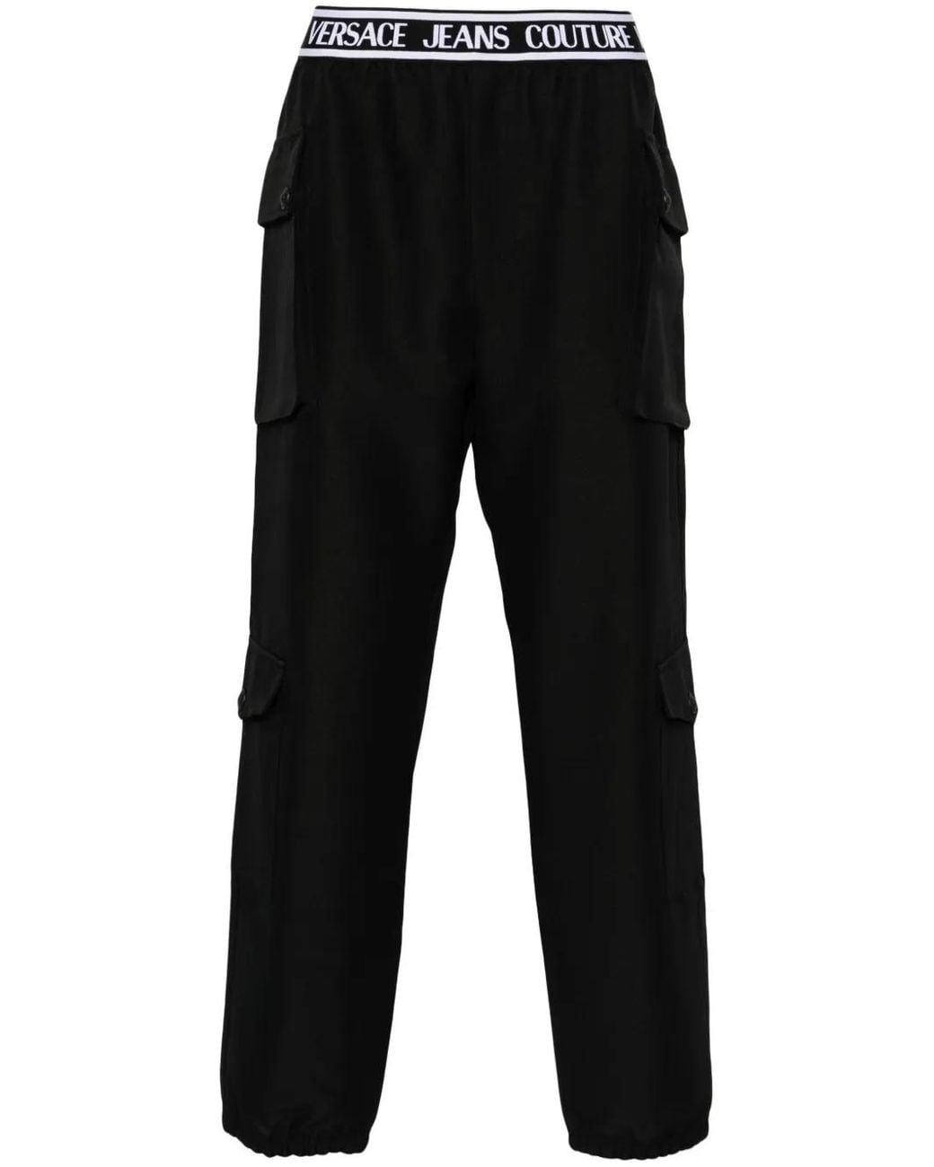 Versace Jeans Couture Black Logo-Waistband Cotton Cargo Trousers for men