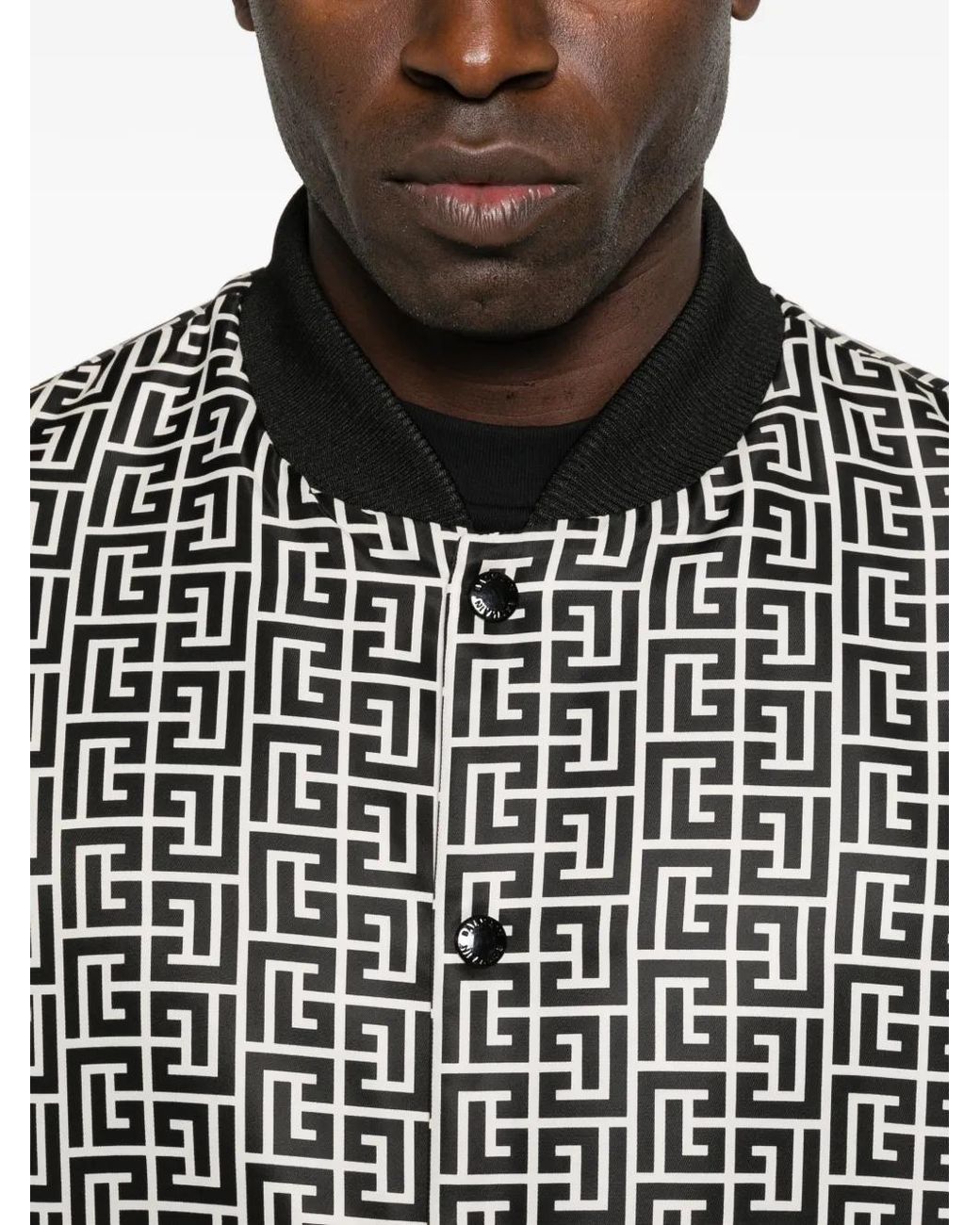 Balmain Gray Reversible Patterned Bomber Jacket for men